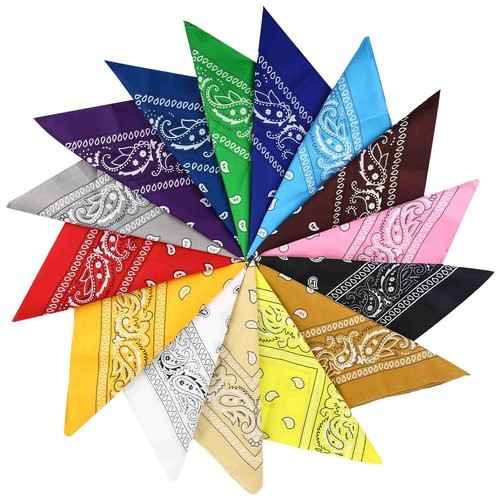15 Pcs Assorted Colors Paisley Cowboy Bandanas Multi-Purpose Square Scarf Hea...