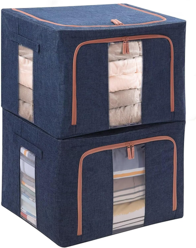 2 Pack 66L Stackable Clear Window Storage Bins Box for Clothes Foldable Frame Cl - Picture 8 of 12