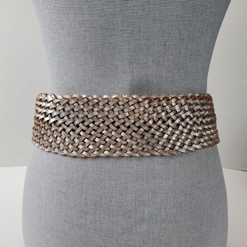 BED STU Size Small 29" Corliss Silver Metallic Woven Braided Corset Leather Belt - Picture 4 of 12