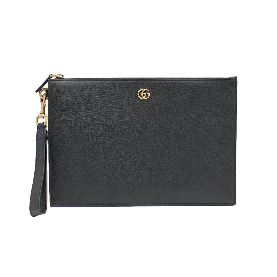 Gucci Clutch Bag 475317 Gg Marmont Leather Pouch Second Black Men'S
