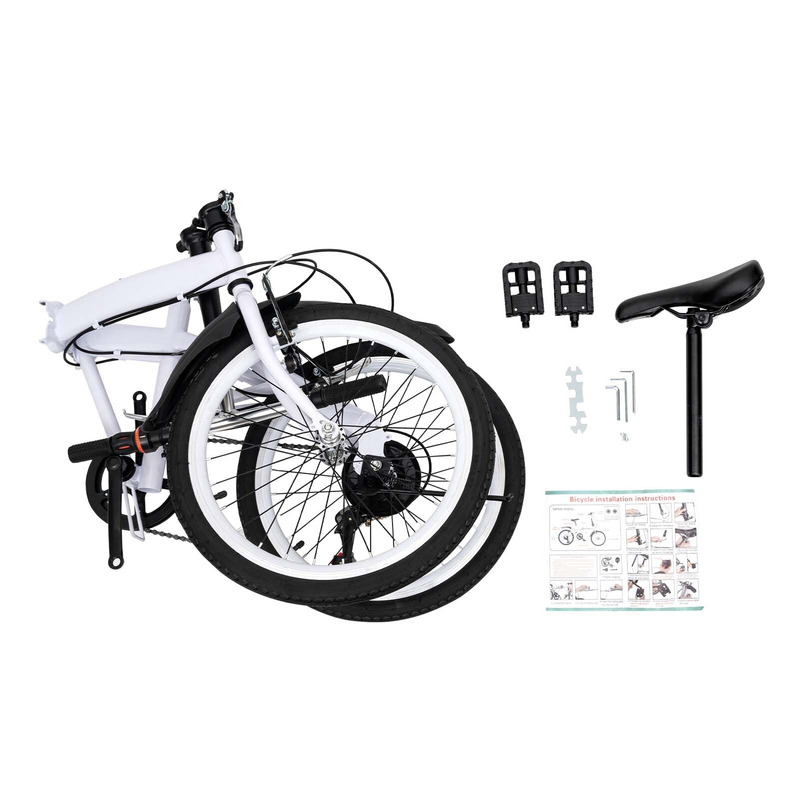 White Folding Bike Foldable City Bike for Adult 20" Commute Bicycle 6Speed Gears