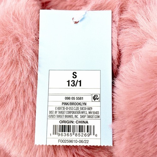 Girl’s Fuzzy Cross-Band House Slippers Slides Soft Fluffy Pink Cat & Jack S 13/1 - Bild 7 von 8