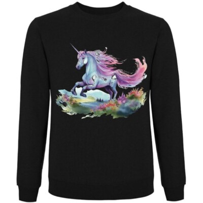 Sweatshirt Schwarz Einhorn Fabelwesen Pferd Märchen Unicorn Kuscheltier 402494s