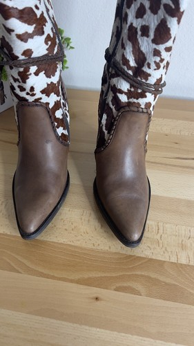 Botas Gianni Bini Piel Piel Vaca Estampado Rodilla Tacón Alto Borla Occidental Talla 8.5M Rodeo - Imagen 7 de 16