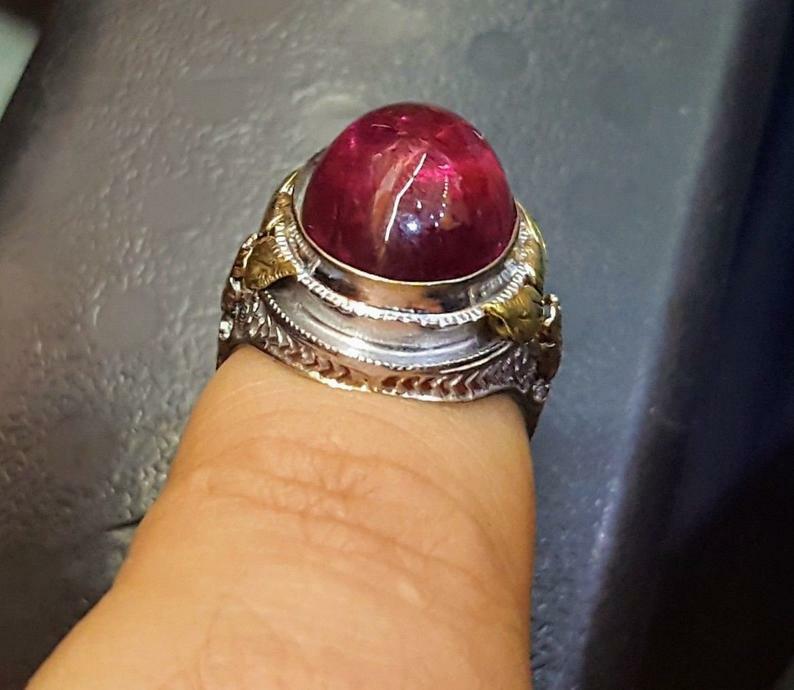 Dark Cherry Red Cabochon 11.2CT Ruby Vintage Edwa… - image 5