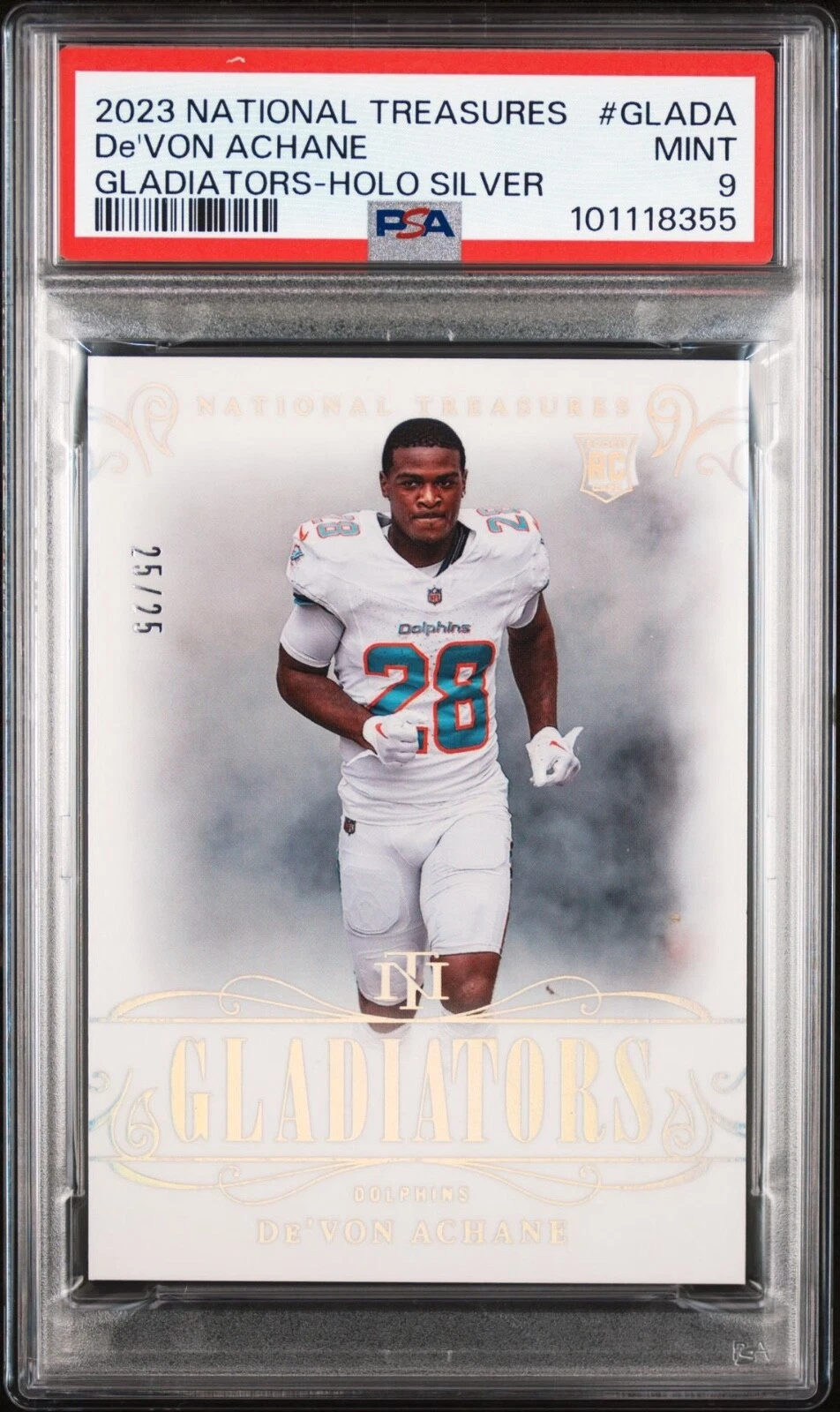 De'Von Achane Panini National Treasures Gladiators #GLADA Holo Silver