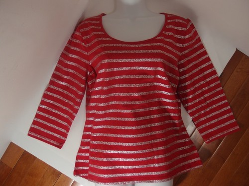 2 Sz XL Liz Claiborne Womens Striped Long Sleeve Blouses Red/Silver & Gray/Gold - Picture 8 of 12