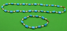 Blue Turquoise  Faux Pearl Beaded Necklace  Bracelet Set,Mint,K19