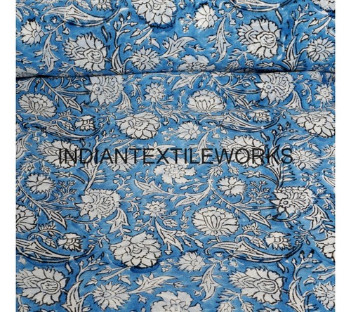 Hand Block Flower Print Cotton Fabric 5 TO 25 Yard Indian Pajama Material - Picture 4 of 5