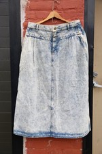 Vintage 80s Women s LEE Acid Wash Denim Jean High Waist Skirt Size 18 pleated