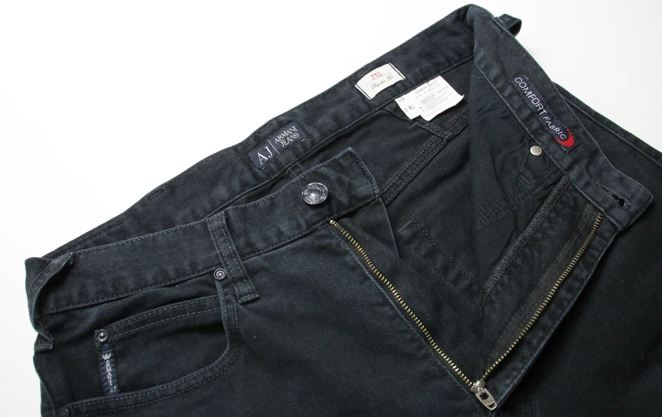 Pantalones de mezclilla ARMANI J31 calce regular para hombre W32 negros con logotipo estirado cremallera mosca Foto 4 de 4