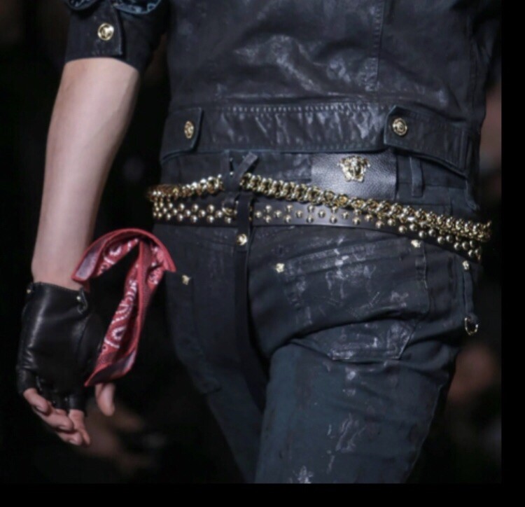 VERSACE Men's F/W 2014 Black Leather Gold dome Studded