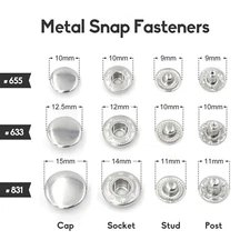 50 sets Metal Spring Snap Fastener Press Stud Snap Buttons Cap Size 10/12.5/15mm