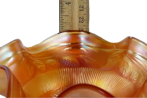 Fenton Vintage 1930s Marigold Carnival Glass Ruffled Leaf Pattern Candy Dish Bow - Picture 10 of 11