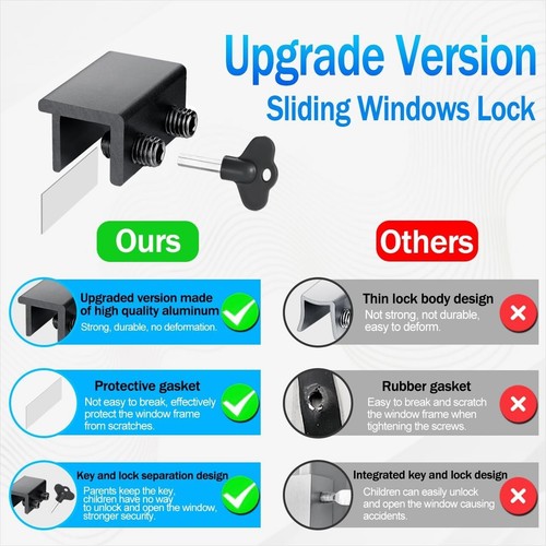 Sliding Window Locks Aluminum 12 Sets with Key Adjustable Easy Install for Home - Picture 6 of 11