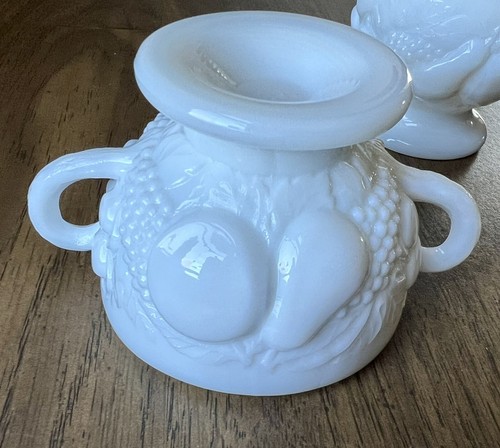 Vintage Westmoreland Milk Glass Cream and Sugar Set Fruit Embossed Preowned - Picture 6 of 11