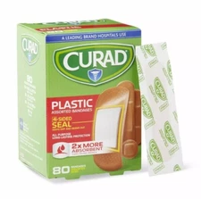 🩹CURAD🩹PLASTIC Assorted Size 4 Side SEAL Adhesive Bandages  | 80 Count |