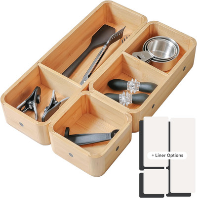 Modular Drawer Organizer Set   Kitchen Edge Storage with 3 Containers & 5 Compar