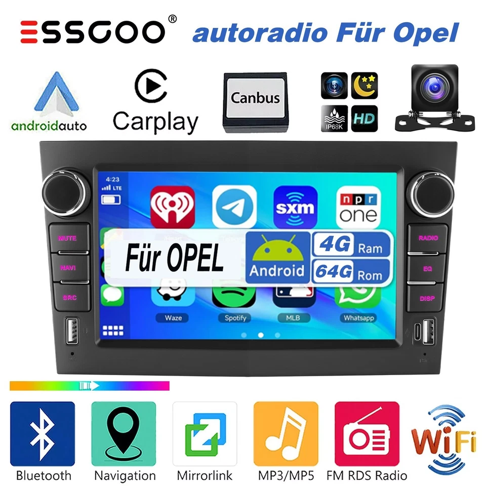 RADIO Für Opel Corsa C D Zafira B Astra H Android 14 Carplay Autoradio GPS NAVI - Bild 1 von 4