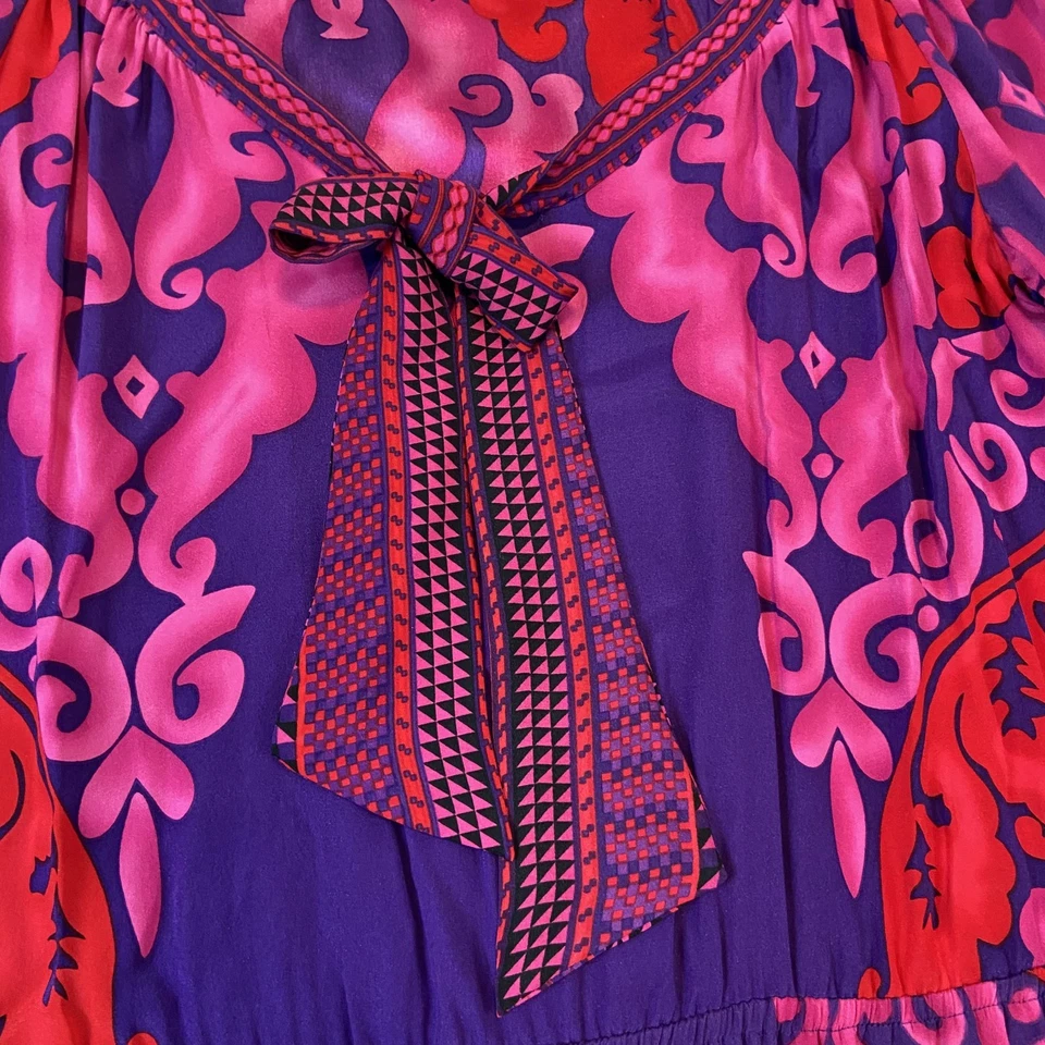 Top de seda Hale Bob para mujer pequeño morado rosa lazo abstracto bohemio gitano diseñador Foto 2 de 4