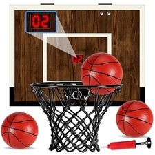 Indoor Mini Basketball Hoop Set   Over The Door Score Version,Dark Wood Finish
