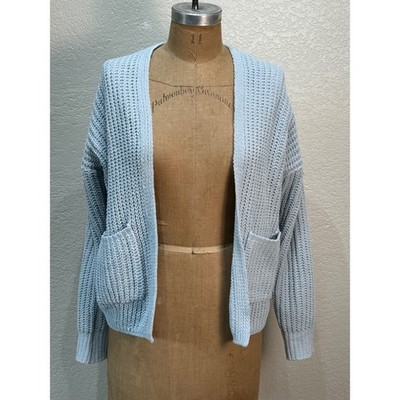 American Eagle Womens XXS Light Blue Chenille Chunky Knit Cardigan Sweater H45