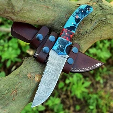 10" Hand Forged Damascus Custom Resin Hunting Fixed Blade Skinner Handmade Knife