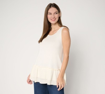 LOGO by Lori Goldstein LOGO Layers by Lori Goldstein Textured Ruffle Hem Tank Wh