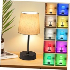 Small Cordless Table Lamp,5000mAh Rechargeable 11.4in Black Flaxen Shade