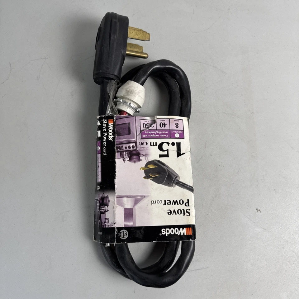 Cable de alimentación para estufa de leña 1,5 m/4,9 pies nuevo caja abierta pero sin usar (calibre 8 40 amperios 250 V Foto 2 de 4