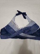 UNBRANDED Halter Tie Padded Removable Navy/White/Gray Swimsuit Top; Size M