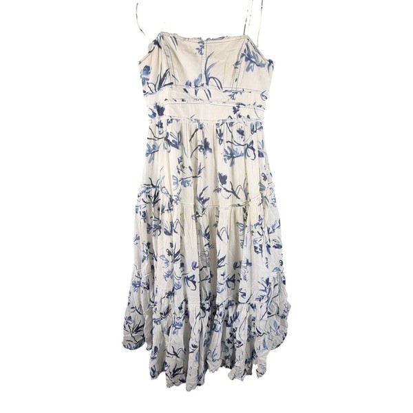 Aje Dress Womens 10 White Blue Floral Cotton Charlotte Maxi Sundress Summer AA
