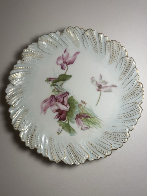 Antique Laviolette Limoges Plate Cyclamen Floral Hand Painted Gold Gilt c.1900