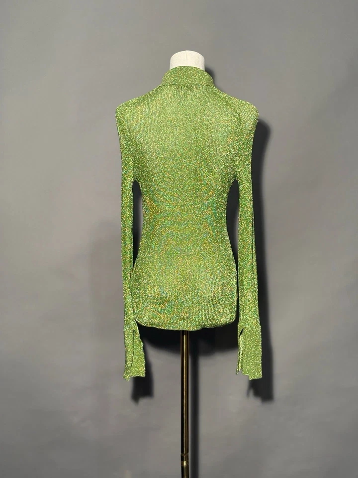 Top para mujer COS verde elástico US S brillante brillante estilo vintage manga larga Foto 3 de 4