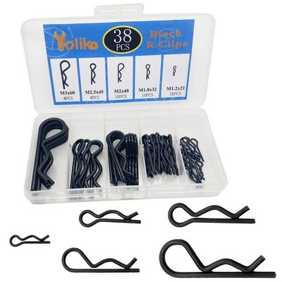 Yoliko 38 Pcs Hitch Pin Clip R Clips Retaining Black 38 pcs in 5 size,