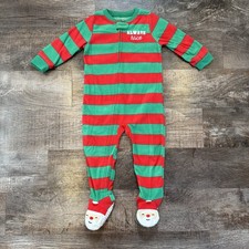 Carters Christmas Santa Clause Striped Footie Fleece Pajamas Size 24 Months