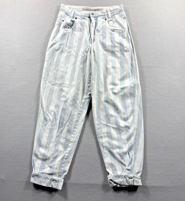 Vintage Zena Mom Jeans Womens 28 Blue Stripe High Rise Relaxed Tapered Fit 28x27