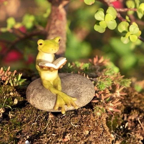 Top Collection Miniature Fairy Garden and Terrarium Frog Reading on Stone Statue - Image 2 of 3