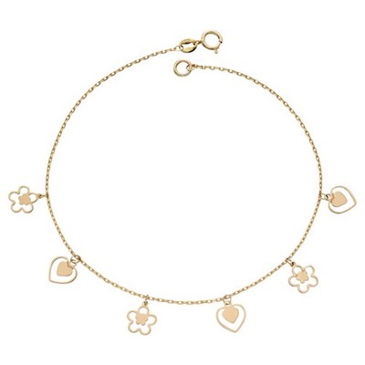 Elements Gold GB508 Heart and Flower Charm Bracelet in 9ct Gold