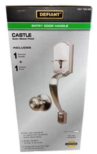 Defiant Castle Satin Nickel Entrance Door Handleset with Hartford Interior Knob