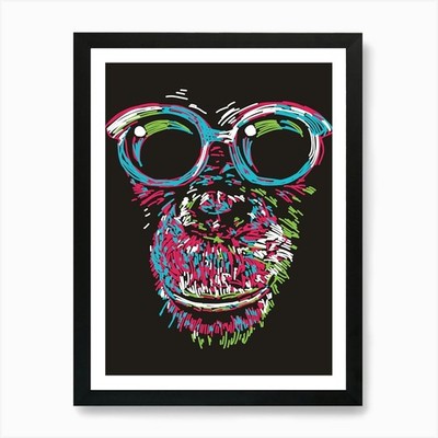 Affe mit Brille Pop Art Druck gerahmt Wandbild Poster Leinwanddruck Bild