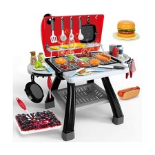 Kids Play Kitchen Toys, Kids BBQ Grill Kitchen Playset with Smoke, Sound Li...