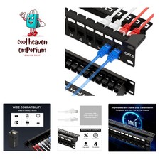 10Gbps Patch Panel 24 Port, RJ45 Through Coupler Cat6 Patch Panel UTP 19-Inch...