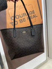Coach City Tote 33 CV976 Signature Canvas Shoulder Tote Bag Brown Black Gold Har