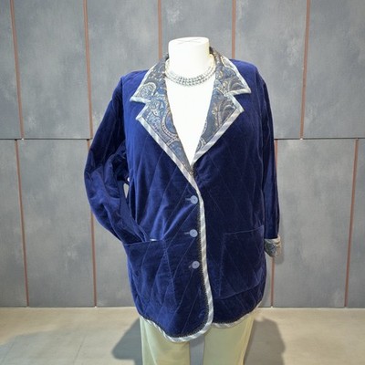 Koos Sz 1X Blue & Gray Solid Velvet/Velour & Paisley 3-Button Reversible Jacket
