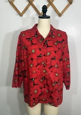 Vintage Top Poppy Flowers Linen Medium