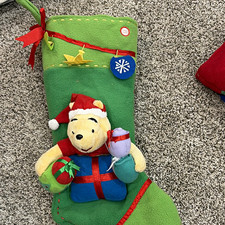 Disney Winnie the Pooh Plush Green Christmas Holiday Stocking
