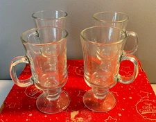 Set of 4 - Libbey Signed -  Clear Glass Irish Coffee Cups / Mugs - 8.5 Oz