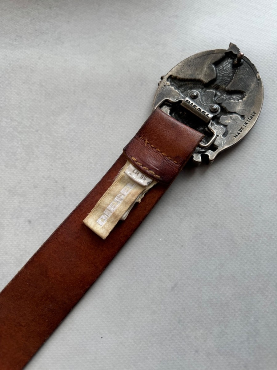 Diesel Vintage Leather Belt Western Motif Buckle made in Italy