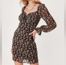 NWT Nasty Gal Floral Long Sleeve Tie Bust Mini Dress size US6